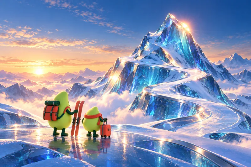 Imagined glass winter world with the Awayfolk companions, created with AI